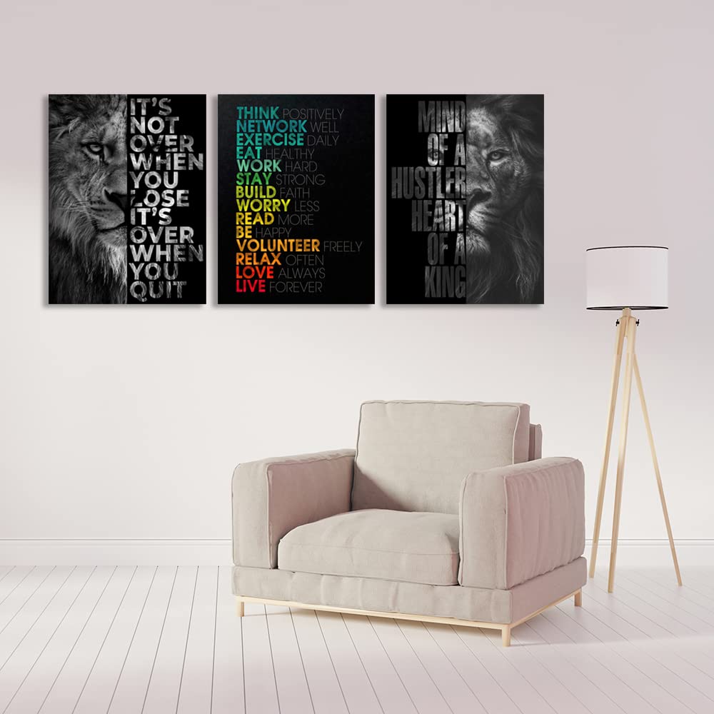 Halioyo 3 Piece Lion Wall Art - Motivational Wall Art, Inspirational Canvas Prints for Office Decor, Modern Lion Picture for Men, Leadership & Strength Pictures for Bedroom Living Room(12x16 inches)
