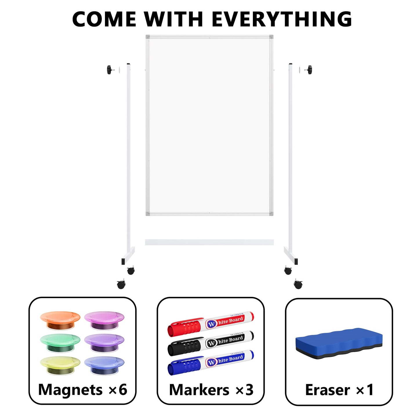 Large Rolling Whiteboard on Wheels, 48" x 32" Height Adjustable Mobile White Board with Stand, Portable Standing Magnetic Dry Erase Board Easel for Home Office Classroom School, Silver