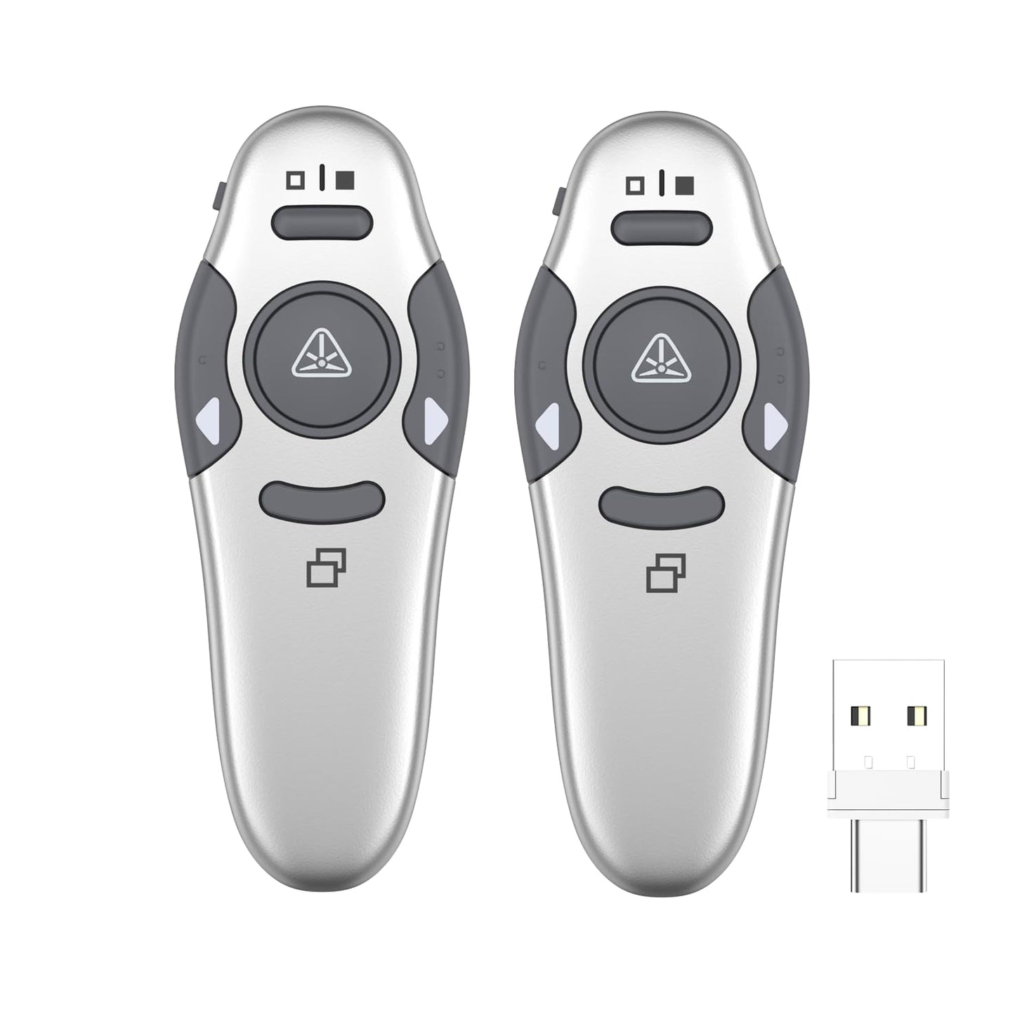 QUI 2 Pack Wireless Presenter PowerPoint Clicker, RF 2.4GHz USB Presentation Clicker for Google Slides, Keynote, Mac, Windows (USB Type-c, Silver)