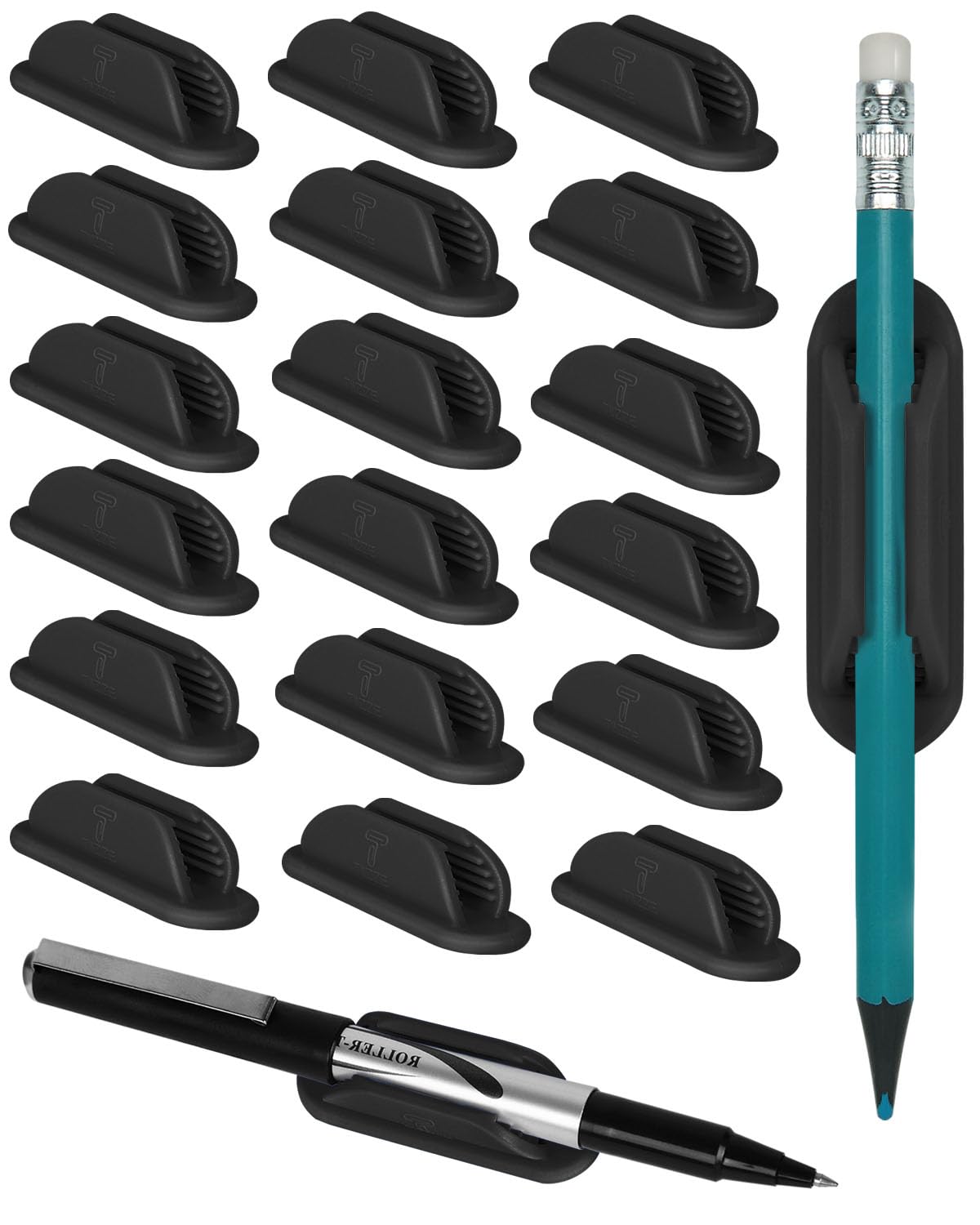 Tiizze Adhesive Pencil Holders for Desk Set of 20 - Silicone Pen Holder with Upgraded Acrylic Adhesive Pads - Flexible Desk Pencil Holder for Class Office Essentials Accessories, Teacher Supplies
