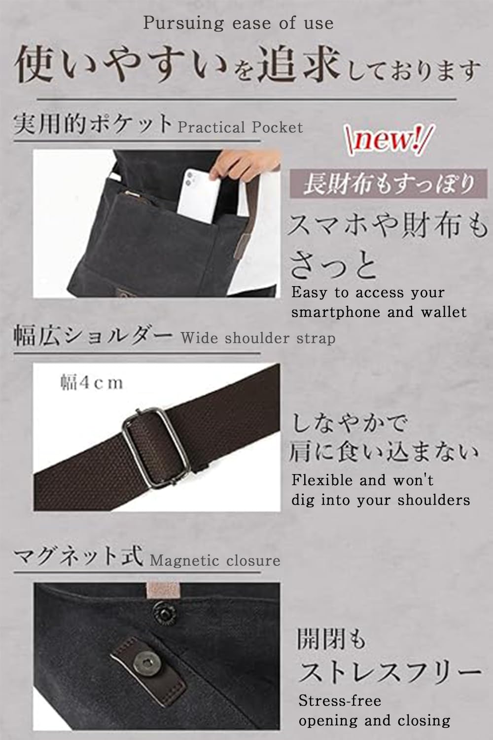 Cota's home Mens Canvas Messenger Bag, Satchel Bag for Men, Fits 14" Laptop, Compact Work Bag for Office & Travel (Black)