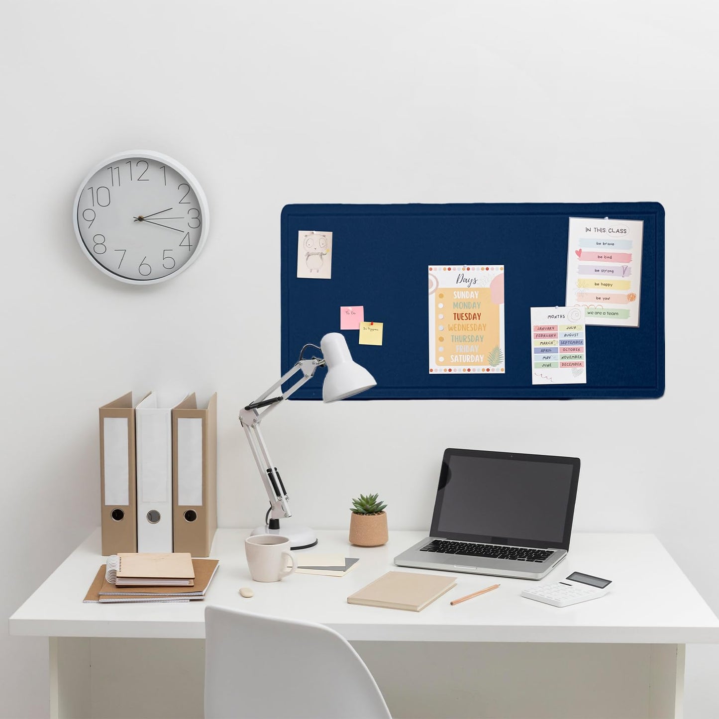 Lightomorrow Bulletin Board, 35 x 17 1/2 inches Felt Board - Decorative Pin Board, Cork Board Alternative for Wall, Foldable Self-Adhesive Vision Board Prayer Board with 20 Pushpins Dark Blue