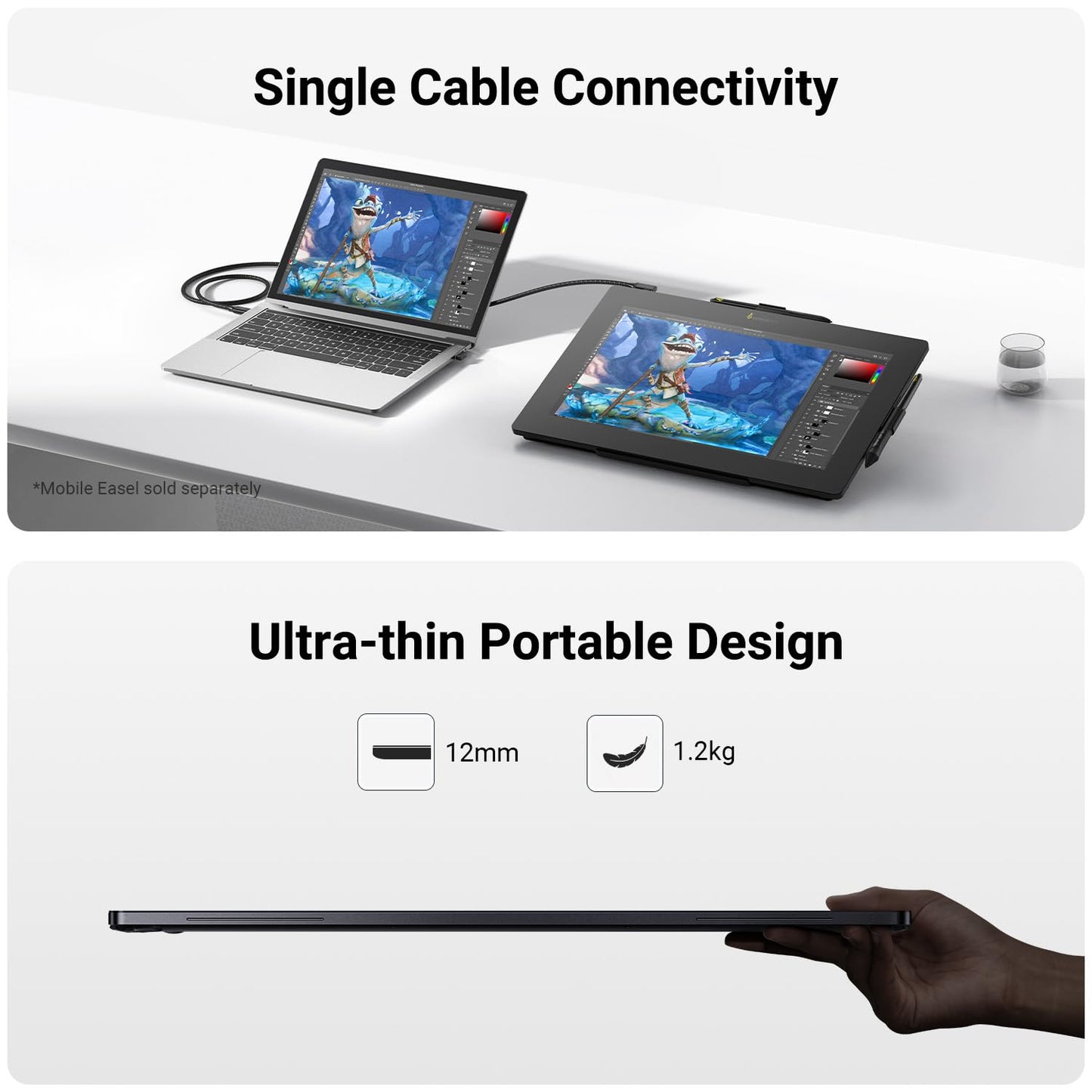 XENCELABS Pen Display 16 Lite, 4K OLED Drawing Tablet with Screen, Portable Graphic Drawing Display with 2 Battery-Free Pens for Windows/macOS/Linux