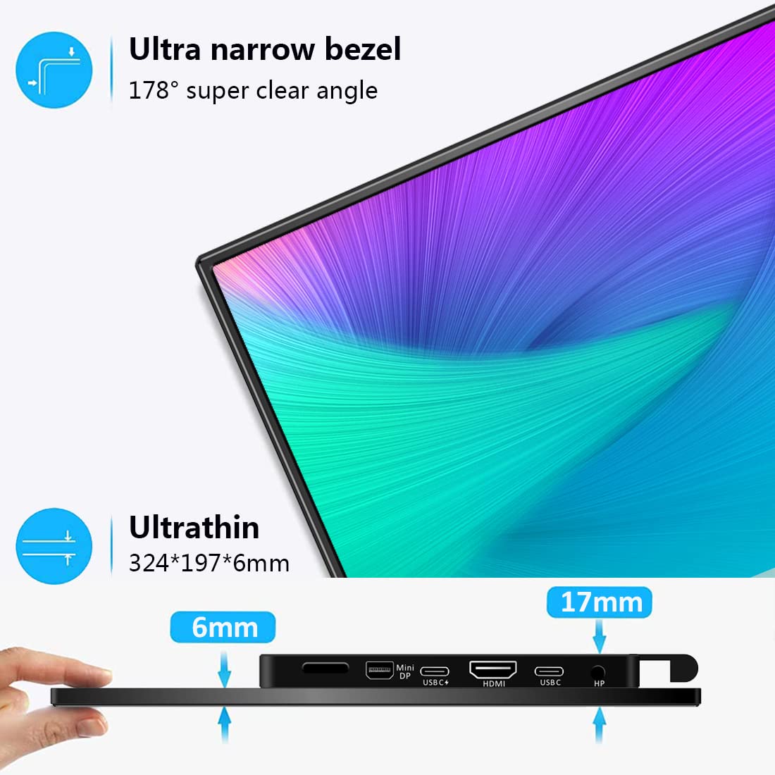 Magedok 4k Portable Monitor, 14 Inch Portable Monitor USB C, 10-Bit Adobe 95% HDR Game Display with USB C/HDMI/Mini DP Compatible with Laptop/Game Console/PC/Surface (14")