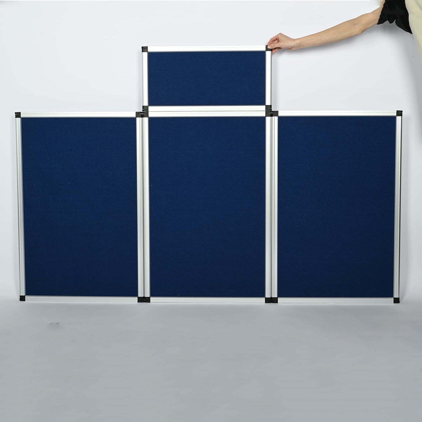 ISXACFF 3+1 Panel Trade Show Presentation Board 70.8“ x 35.4” Blue Trifold Poster Board Folding Exhibition Display Boards Double Sided Tabletop Display with Storage Bag Hook & Loop-Receptive Fabric