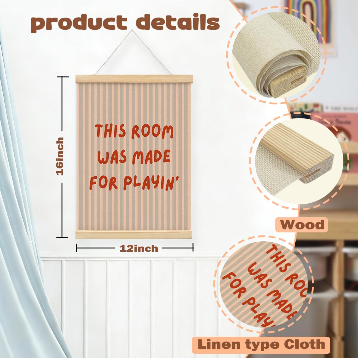 STHTTSW Playroom Decor，This Room Was Made For Playin' Wall Art Poster Hanger with Wooden Frame, Nursery Wall Art, Kids Bedroom Hanging,Toddler Play Area Sign, Children's Flag Decor 12x16 Inch
