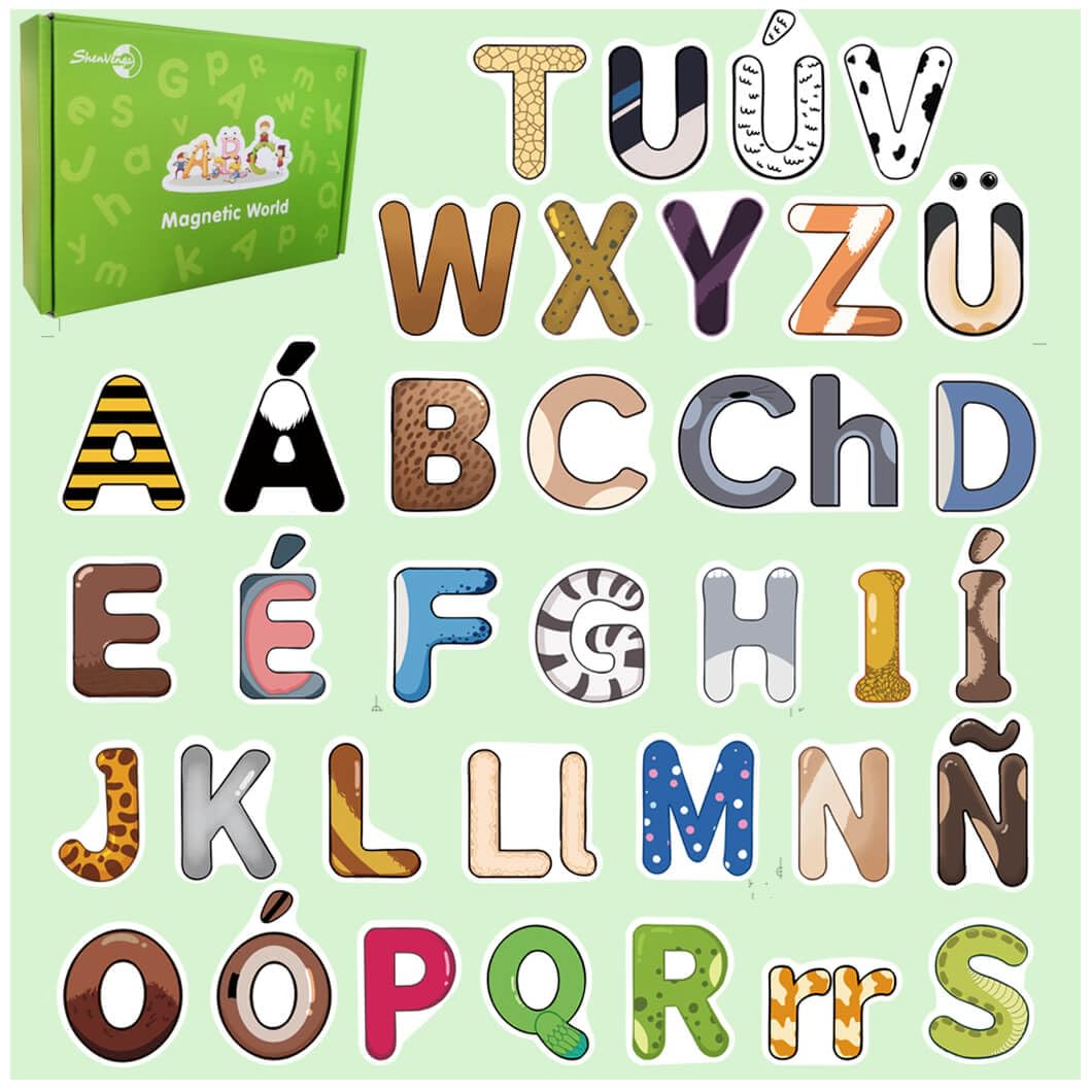 Spanish Magnetic Letters Fridge Magnets for Toddlers, Abecedario para Niños en Español Letras Magnéticas para Niños, Cute Uppercase Magnetic Letters Refrigerator Learning Toys, ABC Alphabet Magnets