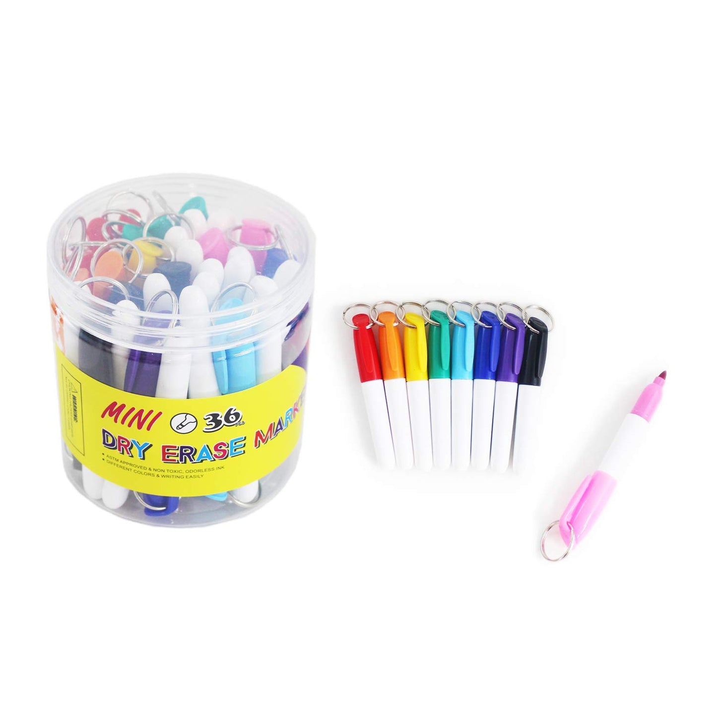 SKKSTATIONERY 36-Pcs Mini Dry Erase Markers with Key Ring, Whiteboard Markers, Marker Pens 3.5'', Markers