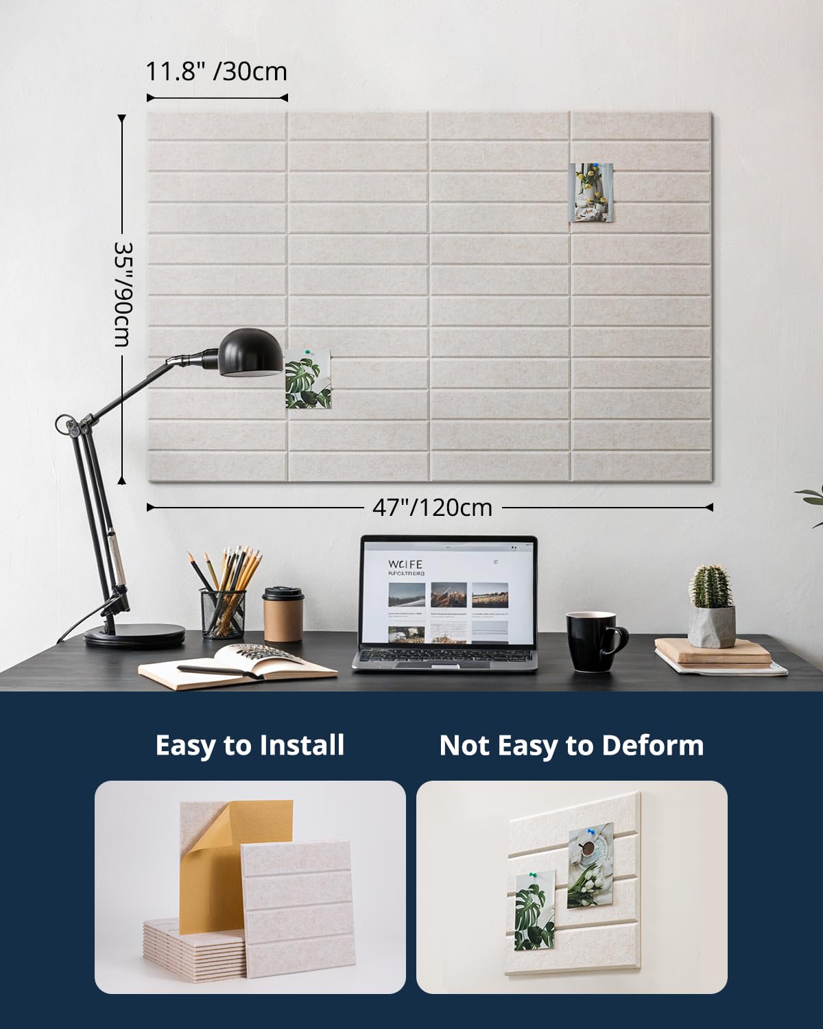 Woovio Cork Board 48"x36" Large Felt Bulletin Board with Self Adhesive, Cork Boards for Walls for Office-12 Pack Pin Board Use in Home Classroom Office Wall Decor Light Camel