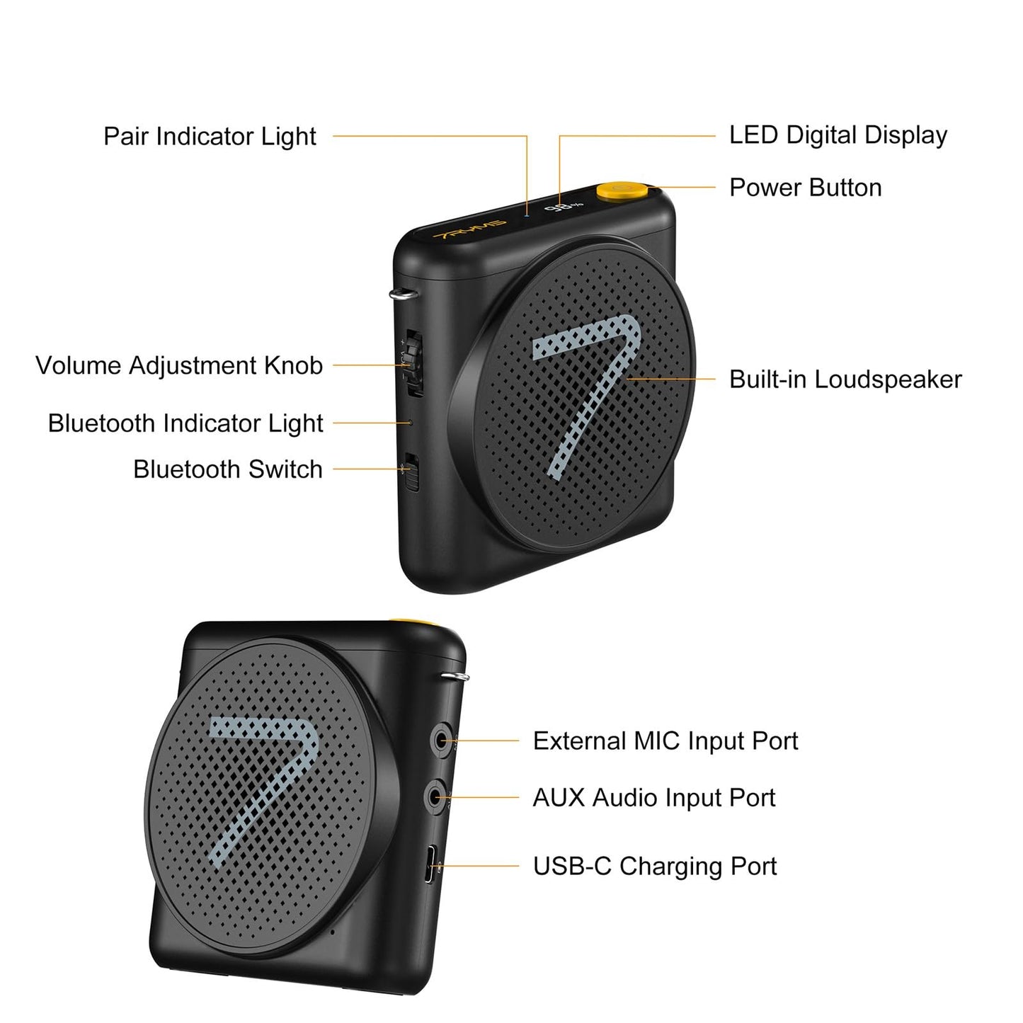 7RYMS WA1(SE) Portable Voice Amplifier for Teachers with Wired Headset Microphone,Mini Speaker Microphone for Classroom,Speech,Training Outdoor,Speaker Megaphone with Noise Canceling, 23H Workin-Black