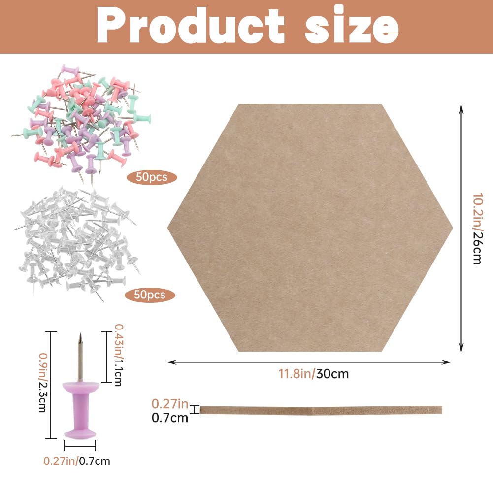 10Pack Hexagon Cork Boards for Walls Decor,Felt Board Tiles with 100 Push Pins,Felt Bulletin Board Tiles for Office & Home for Notes Photos and DIY Classroom Decor
