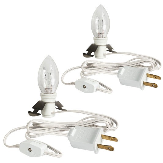 Dazzle Bright C7 Candelabra Light Bulbs 2 Pack 6 FT White Cord with On/Off Switch Warm White Incandescent Model 31001A-09