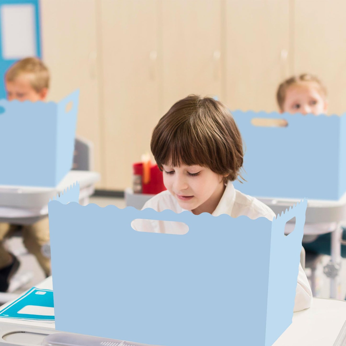 Whaline 24 Pcs Student Desk Privacy Boards Blue Classroom Desk Divider Shield Privacy Panel Folders Screen Partition for School Teacher Student Test Supplies