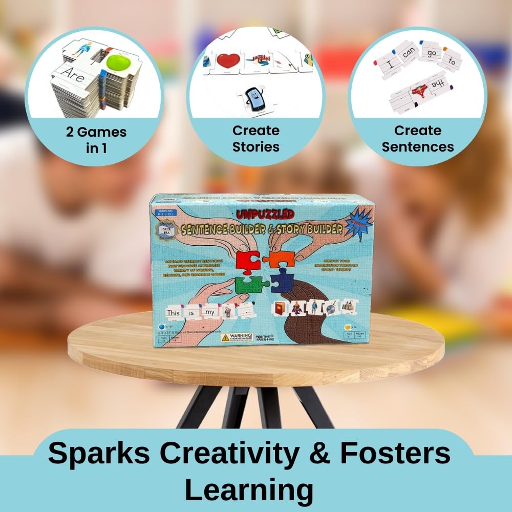 Sentence & Story Building 2-in-1 Educational Game for Kids | Phonics & Reading Puzzles Ages 6-8 | Learn Parts of Speech & Sight Words | Speech Therapy Materials for Kindergarten & 1st Grade