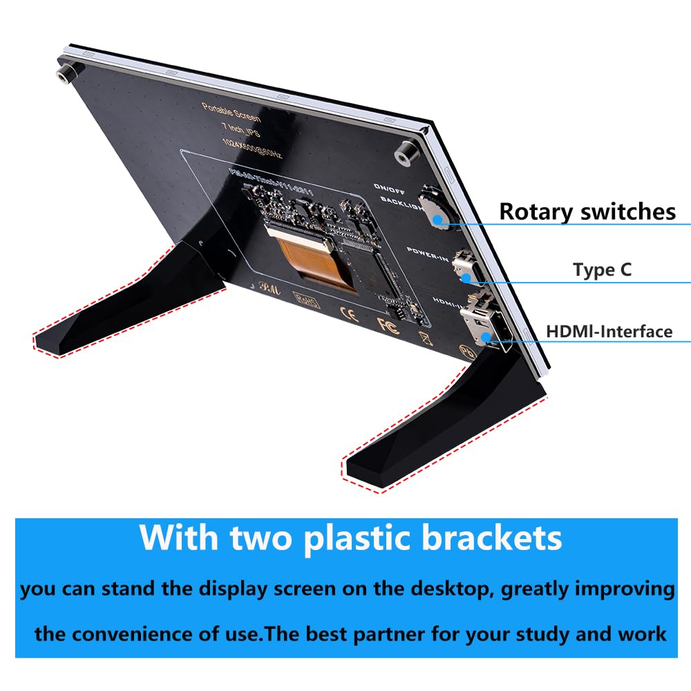 GeeekPi 7-Inch Screen for Raspberry Pi, 1024x600 IPS LCD Display, HDMI Portable Monitor for Pi 5/4B/3B+/3B, Win11/10/8/7, Free-Driver