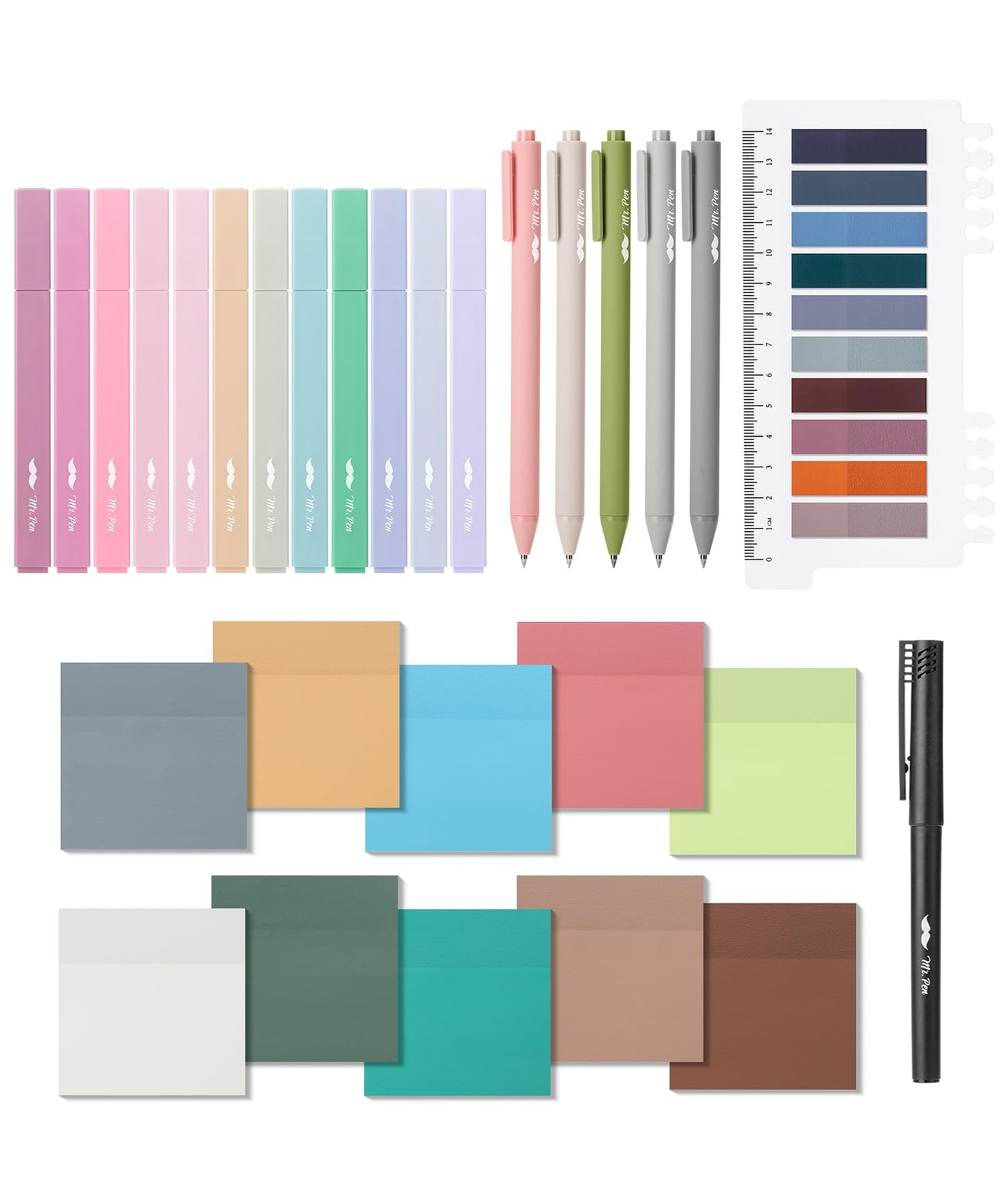 Mr. Pen- Aesthetic Book Annotation Kit, 38 pcs, 12 No Bleed Aesthetic Highlighters, 5 Gel Pens Black Ink, 700 Transparent Sticky Notes & Tabs for Study, Bible Journaling, Planner, Office Supplies