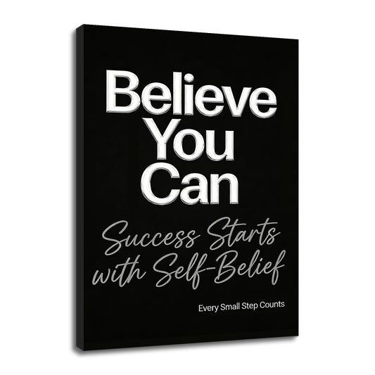 YSPCSUN Inspirational Wall Decor Believe You Can Motivational Canvas Painting, Framed Uplifting Typography Pictures for Modern Office Study Room Men Women Desk Decor, Wooden Inner Frame 24x18 Inch