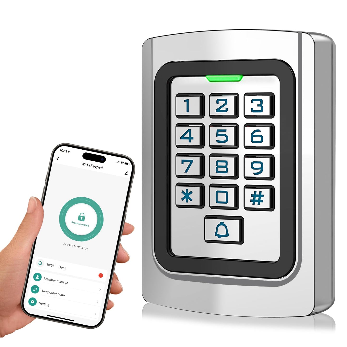 WiFi Access Control Keypad, 12V DC Wireless WiFi TUYA Door Keypad, PIN Code & ID Card Metal Key pad, IP68 Waterproof, 2000 Users, for Garage Door, Gate Opener and Access Control Systems