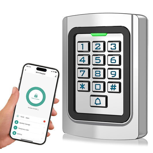 WiFi Access Control Keypad, 12V DC Wireless WiFi TUYA Door Keypad, PIN Code & ID Card Metal Key pad, IP68 Waterproof, 2000 Users, for Garage Door, Gate Opener and Access Control Systems