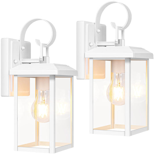 BesLowe Outdoor Wall Light Fixtures, Waterproof Metal Sconces, 12.8in (2-Pack), White, Model 10233