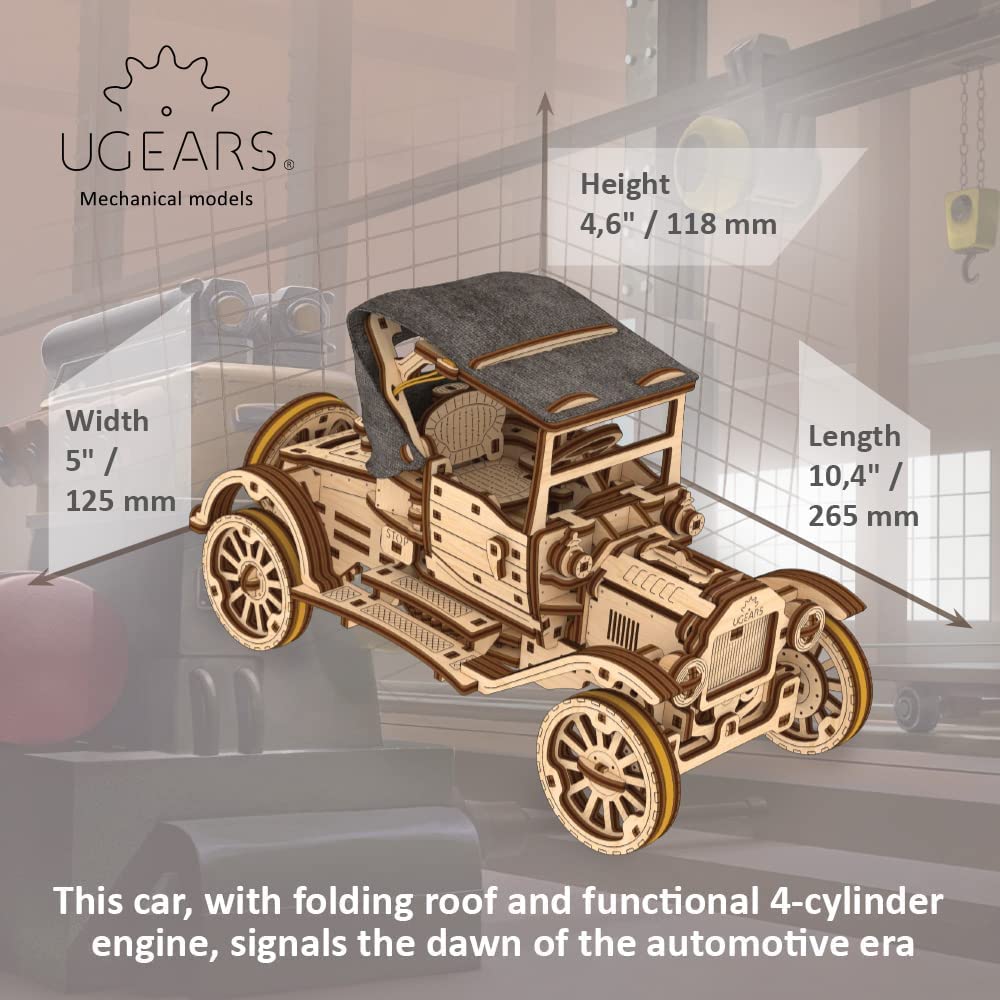 UGEARS Retro Car Model T 3D Wooden Puzzles for Adults - Wooden Model Kits for Adults Model Classic Car Kits Hobbies for Men Models for Adult to Build Brain Teaser, Hobby Set