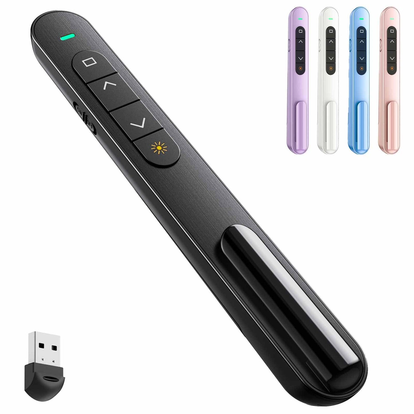 QUI Presentation Clicker with Volume Control, 2.4GHz USB Wireless Presenter Remote, PowerPoint Clicker Slide Advancer Compatible with Mac, Windows, Google Slides, Keynote