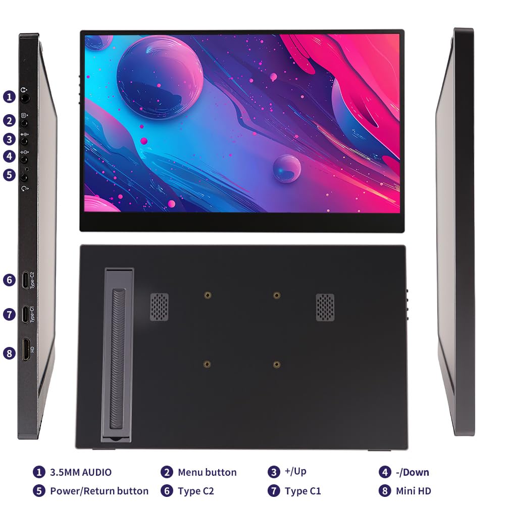 QQU 15.6 Inch Wireless Portable Monitor, HDR Eye Careful Gaming Monitor, FHD IPS/HDR Computer Screen Extender with Built-in Speakers, Compatible with Laptop PC Phone PS4/PS5 Switch