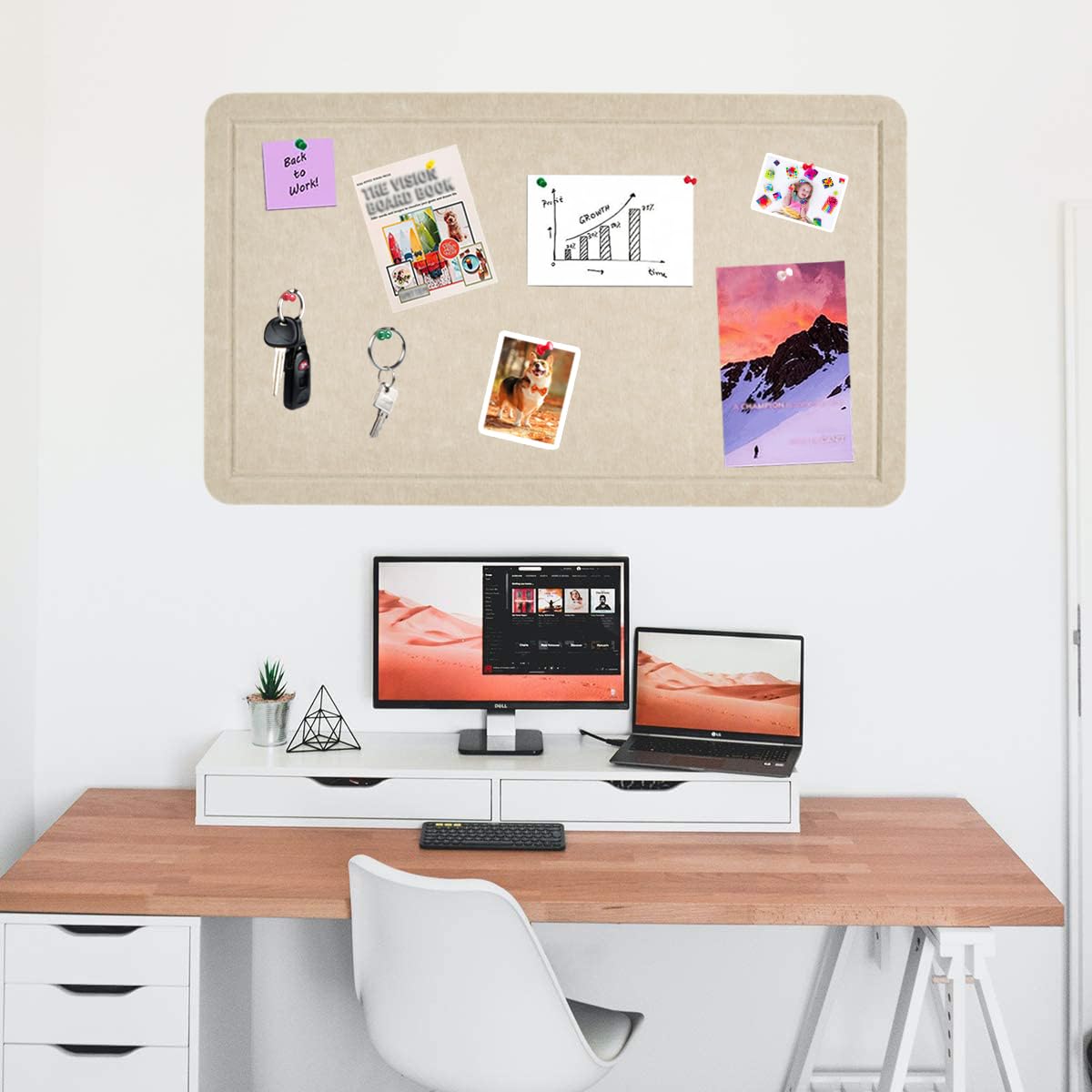 Vuzvuv Linen-Brown 28"x16" Large Cork Board with 50 Push Pins & Sticky Notes, Self-Adhesive Bulletin Board for Wall, Felt Pin Vision Board for Paste Notes,Schedules Offices Home