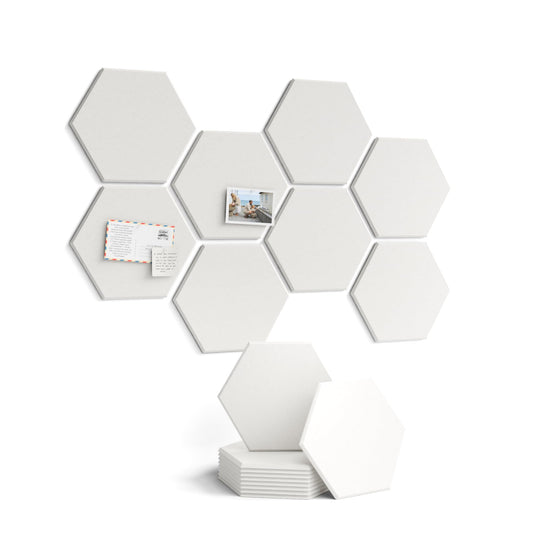 Fluxynara Hexagon Cork Board Alternative for Walls Decor-8-Pack Felt Bulletin Board Tiles,with 30 Pushpins,50 Adhesive Tabs for Office,Classrooms & Home Pin Board Felt Board-Milky White