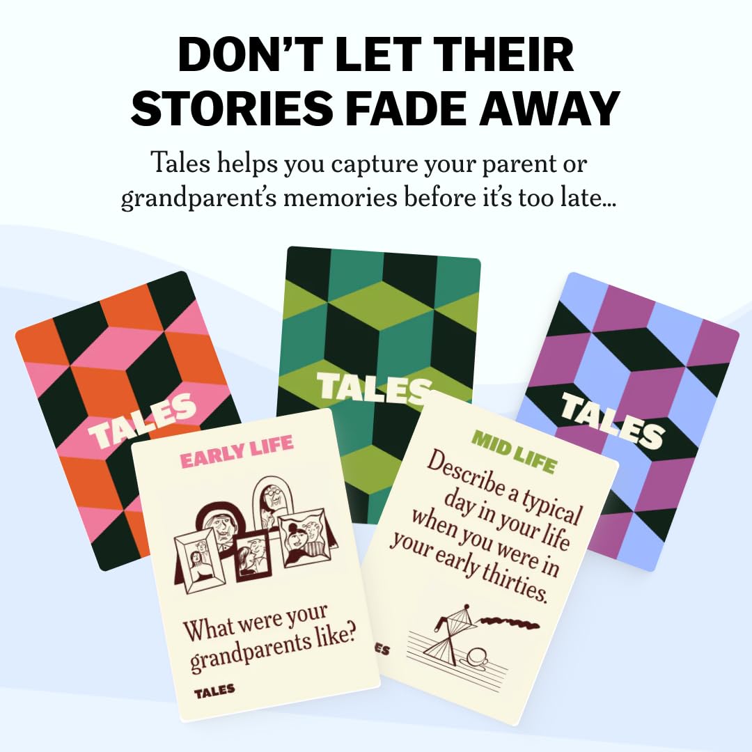TALES 150 Life Story Interview Kit, Conversation Cards, for Grandparents, Parents, Families, Adults, Game Night, Road Trips, Dinner Table, Getting to Know You (New Edition)