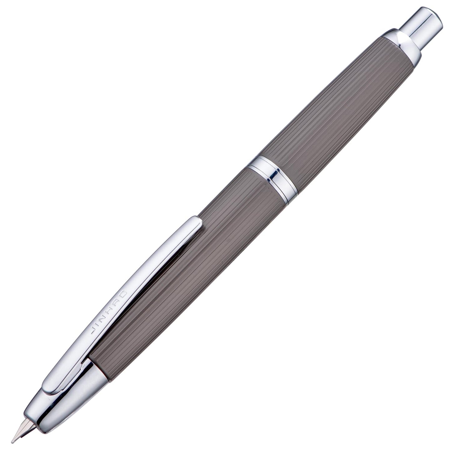 Jinhao 10 Press Fountain Pen with Box, Brushed Matt Gray Retractable Extra Fine Nib with Ink Converter Set (Silver Clip)