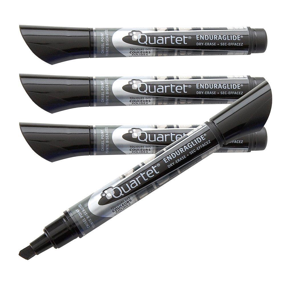 Quartet Dry Erase Markers, Whiteboard Markers, Chisel Tip, EnduraGlide, White Board Dry Erase Pens for Teachers, Home School & Office Supplies, Black, 4 Pack (5001-12M)