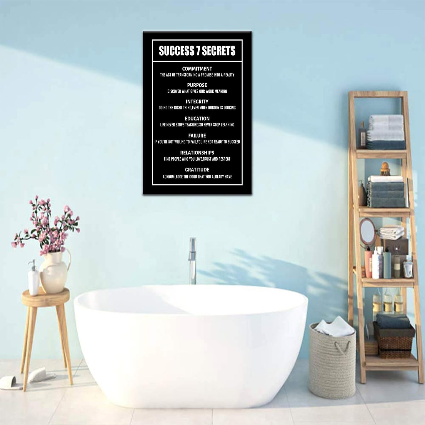 Success 7 Secrets Motivational Wall Decor Inspirational Positive Wall Art Canvas Poster Entrepreneur Quote Picture Print Office Artwork for Bedroom Living Room Home Decor Framed [12''Wx18''H]