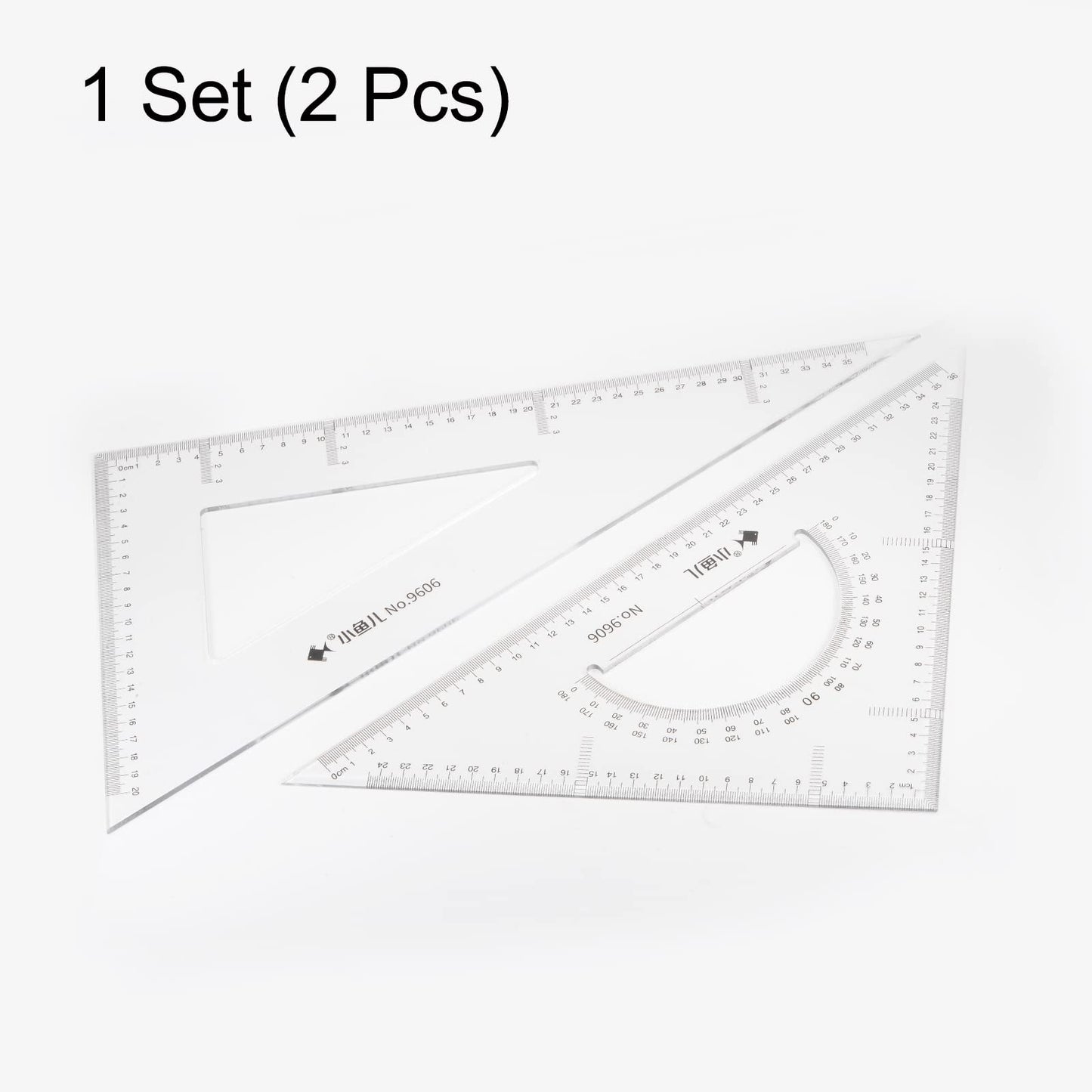 HARFINGTON 2piece Triangle Ruler Square Set 36cm 30/60 and 45/90 Degrees Measuring Tools for Classrooms Home Office, Transparent