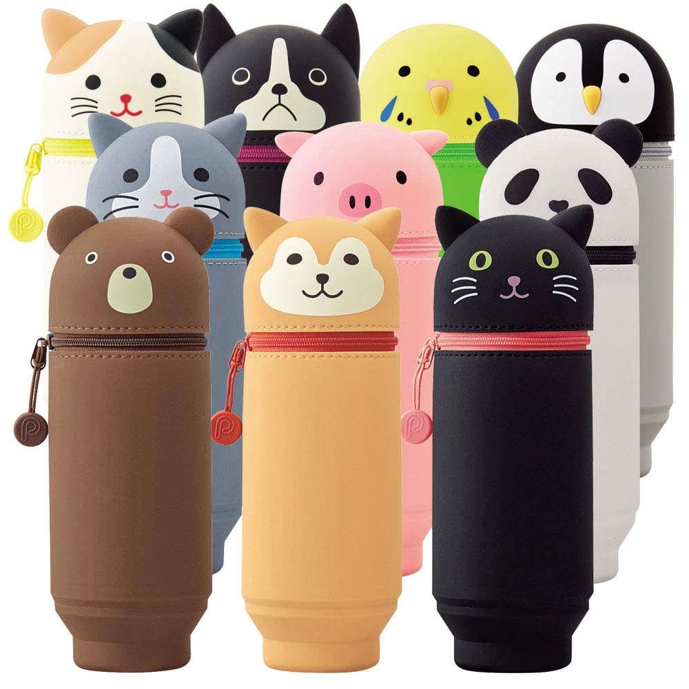 LIHIT LAB Kawaii Japanese Dog Large Stand Up Pencil Case For School Office College, Cute School Supplies, Animal Pen Holder Pencil Pouch Holder Girls, Artist, Boston Terrier (A7714-8)