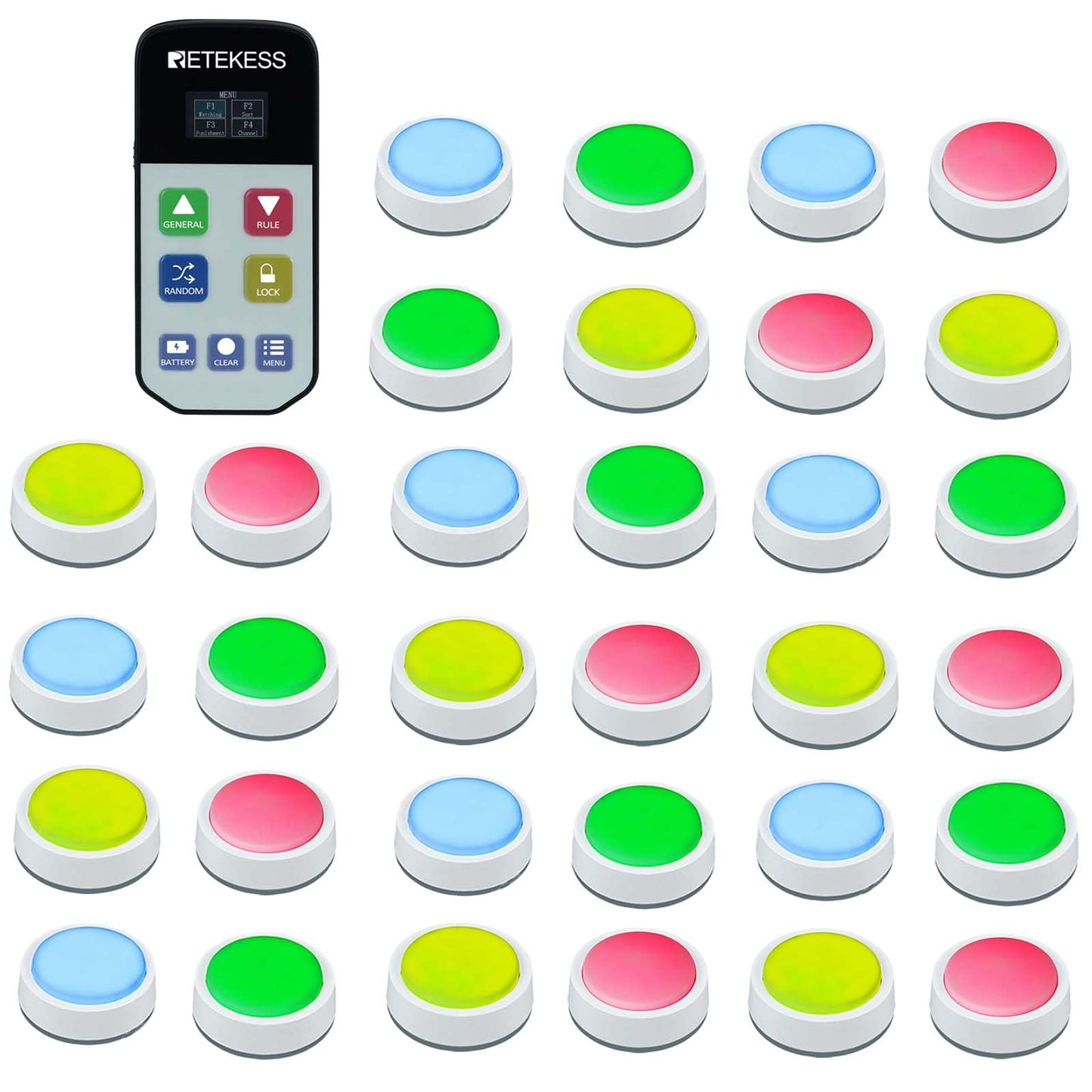 Retekess TM102 Buzzers for Trivia Games, Answer Buzzers with Light, Easy to Uses, Rechargeable Buzzers, Wireless Buzzer System for Game Show, Back to School (32-Player)