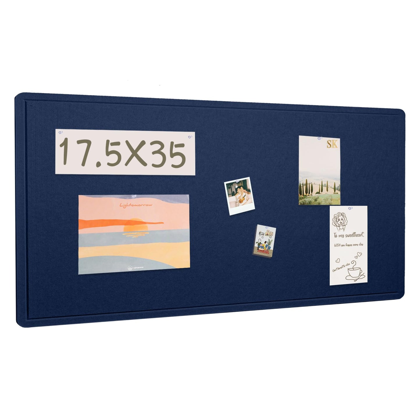 Lightomorrow Bulletin Board, 35 x 17 1/2 inches Felt Board - Decorative Pin Board, Cork Board Alternative for Wall, Foldable Self-Adhesive Vision Board Prayer Board with 20 Pushpins Dark Blue