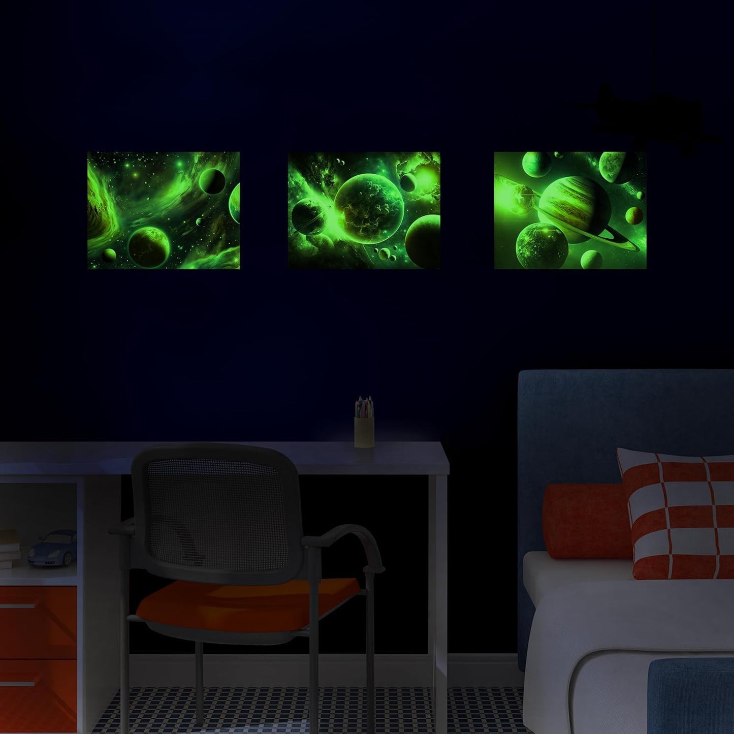 Quanhaigou Glow in The Dark 3D Space Wall Decals, Set of 3 Galaxy Window Stickers for Wall,Planet Themed Room Decor for Kids Boys (Galaxy Glow Green)