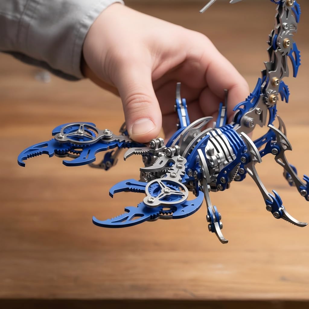 Scorpion 3D Metal Puzzles for Adults, 454PCS Stainless Steel DIY Mechanical Metal Model Kits, No Glue Assembly with Movable Joints, Challenging Metal Building Kit Desk Decor Gift (Blue)