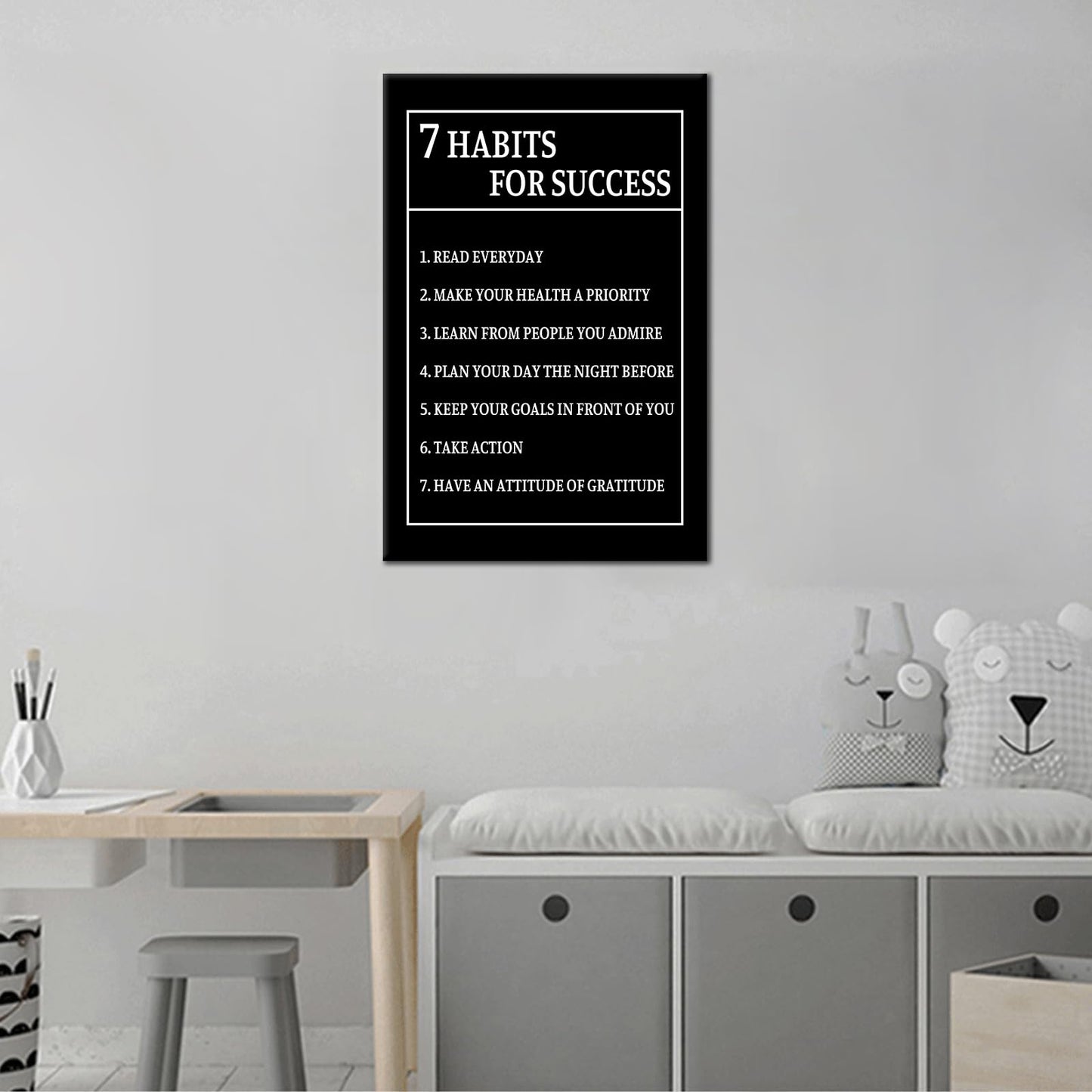 7 Habits for Success Inspirational Canvas Wall Art Motivational Positive Poster Print for Modern Modern Bathroom Bedroom Living Room Wall Decor Artwork Ready to Hang [12''Wx18''H]