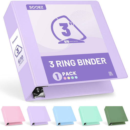 Sooez BinderX Extra Durable 3 Inch 3 Ring Binder, D-Ring Large Binders, Holds 670 Sheets of 8.5x11 Paper, Customizable View Cover with 2 Inside Pockets, School & Office Supplies, Lavender