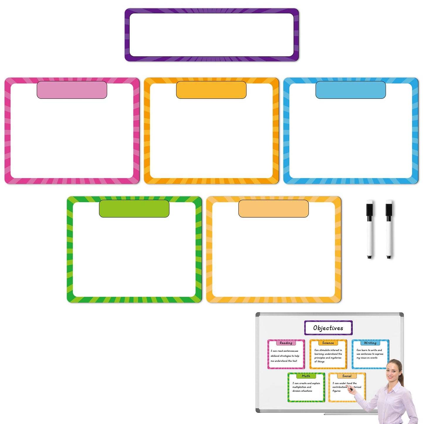 KIKIGOAL Reusable Magnetic Write and Wipe Paper Classroom Organization Chart, Dry Erase Objectives Learning Magnets for Class Whiteboard with 2 Writing Markers, Great for Classroom Goals Targets