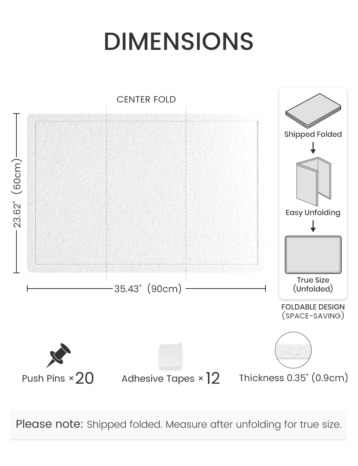 Fluxynara Bulletin Board,35.4" x 23.6" Cork Board Alternative with 12 Safe Removable Adhesive Tabs, Foldable Felt Pin Board for Home Office, Classroom, Bedroom,Entryway for Walls—Light Gray