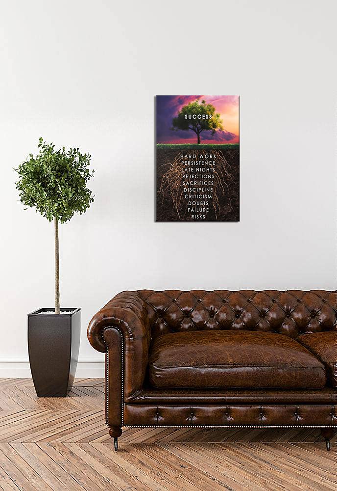 Success Tree Inspirational Quotes Canvas Wall Art Inspiring Entrepreneur Poster Print Artwork Painting Office Home Decoration Wall Decoration Frame Ready to Hang[12''W X 18''H]