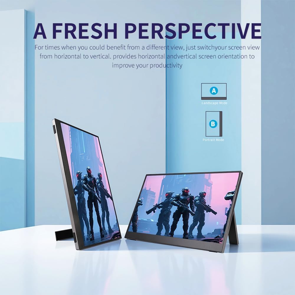 QQU 15.6 Inch Wireless Portable Monitor, HDR Eye Careful Gaming Monitor, FHD IPS/HDR Computer Screen Extender with Built-in Speakers, Compatible with Laptop PC Phone PS4/PS5 Switch