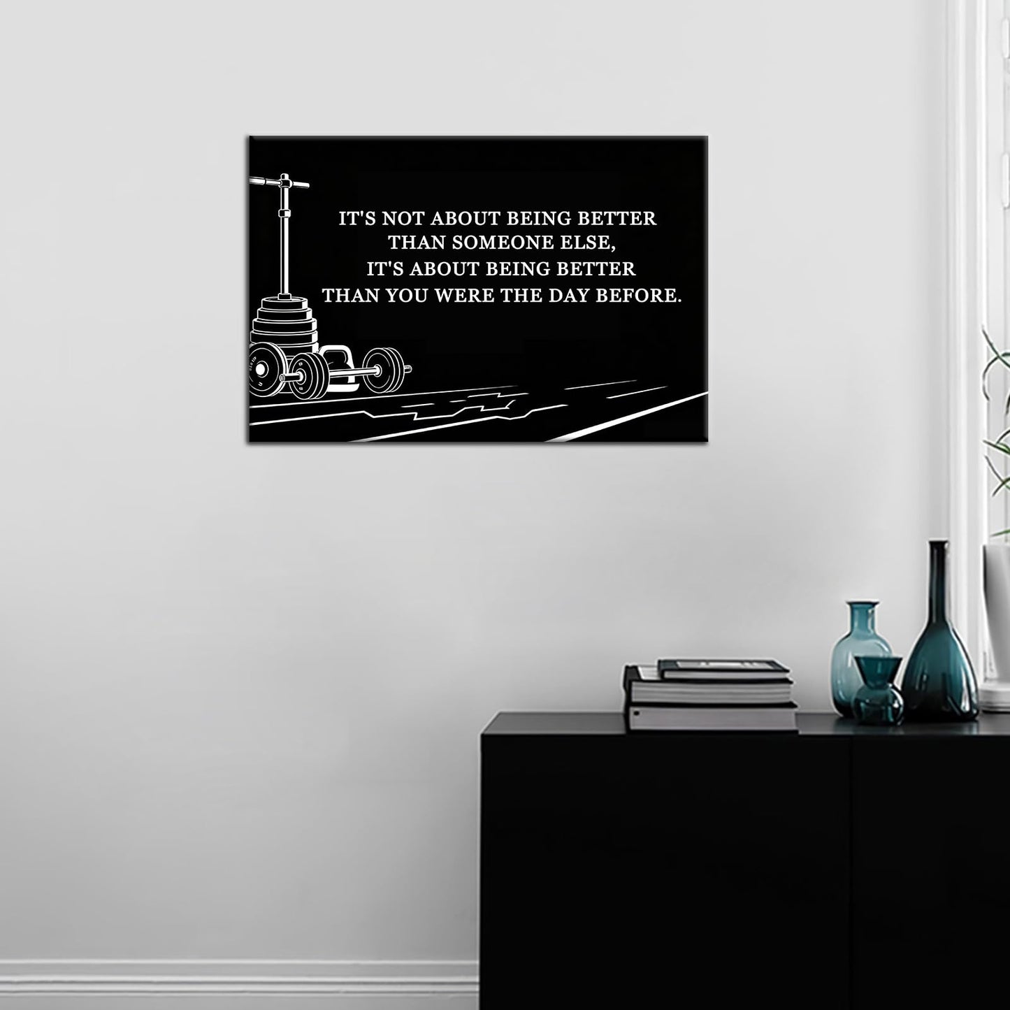 PSYYSP Motivational Gym Wall Art Decor, Better Than Yesterday Inspirational Fitness Quote Posters for Home Gym, Framed Canvas Print Workout Wall Decor for Men Athletes Office, 18x12 Inch