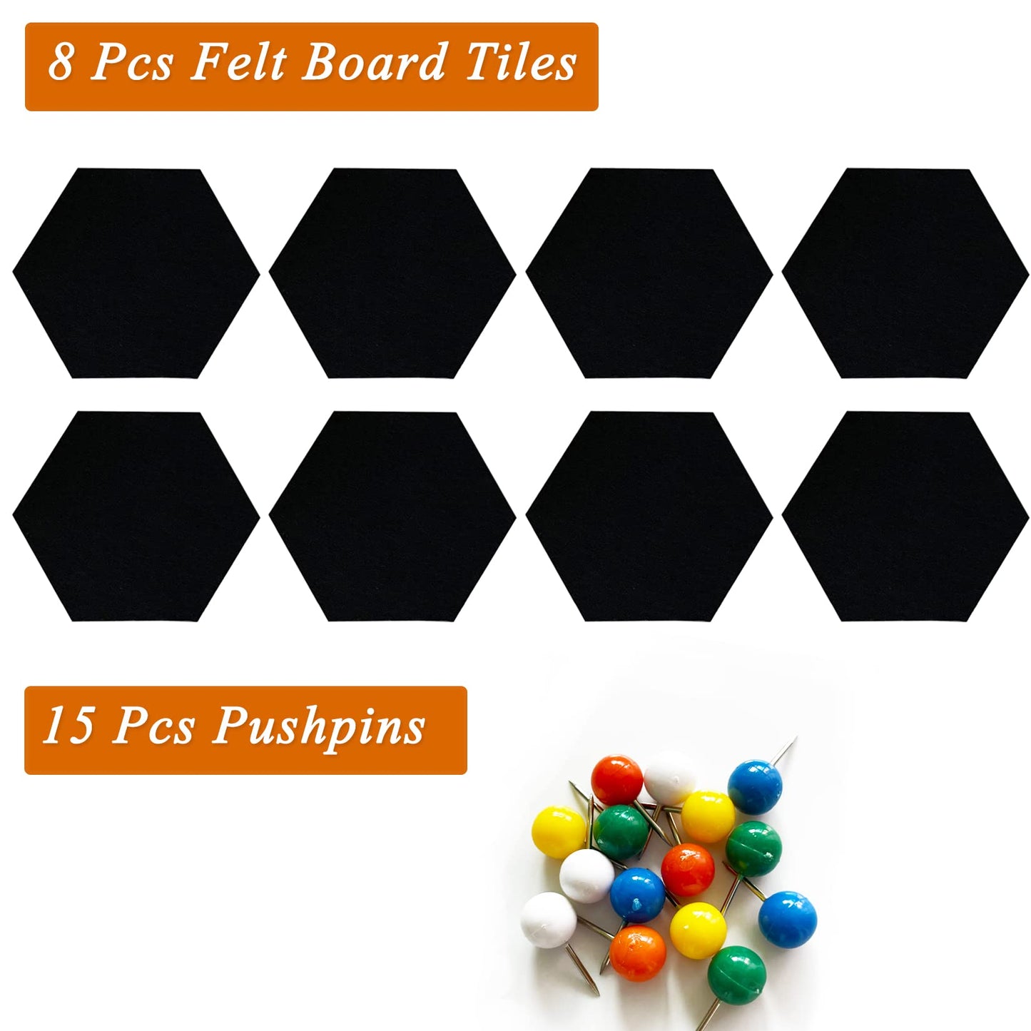 HULAVO 8Pcs Hexagon Felt Cork Board Tiles, Self Adhesive DIY Bulletin Board Pin Board for Office School Home Wall Decor Stickers Memos Photos Display (Black)