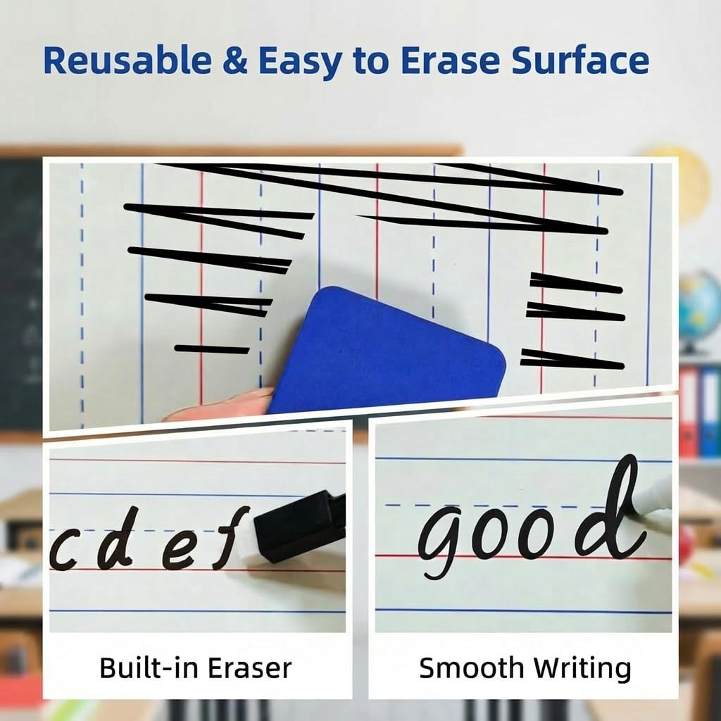 Magnetic Dry Erase Boards 6 Pack for Kids, Double Sided Small Whiteboard Lap Boards 9x12, Lined & Blank Magnetic White Boards for Classroom, Homeschool, Students & Teachers