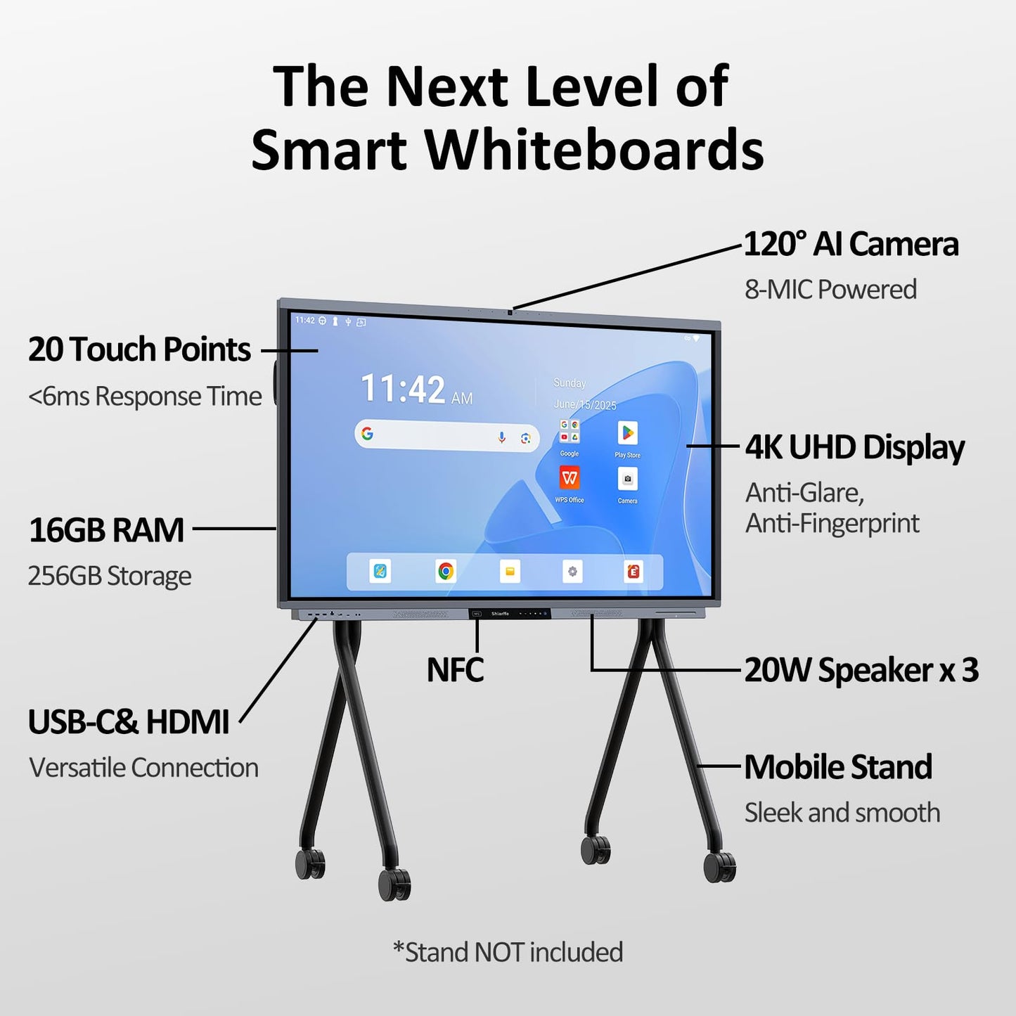 Shiarffe R9 Smart Board 75 Inch 4K Interactive Whiteboard