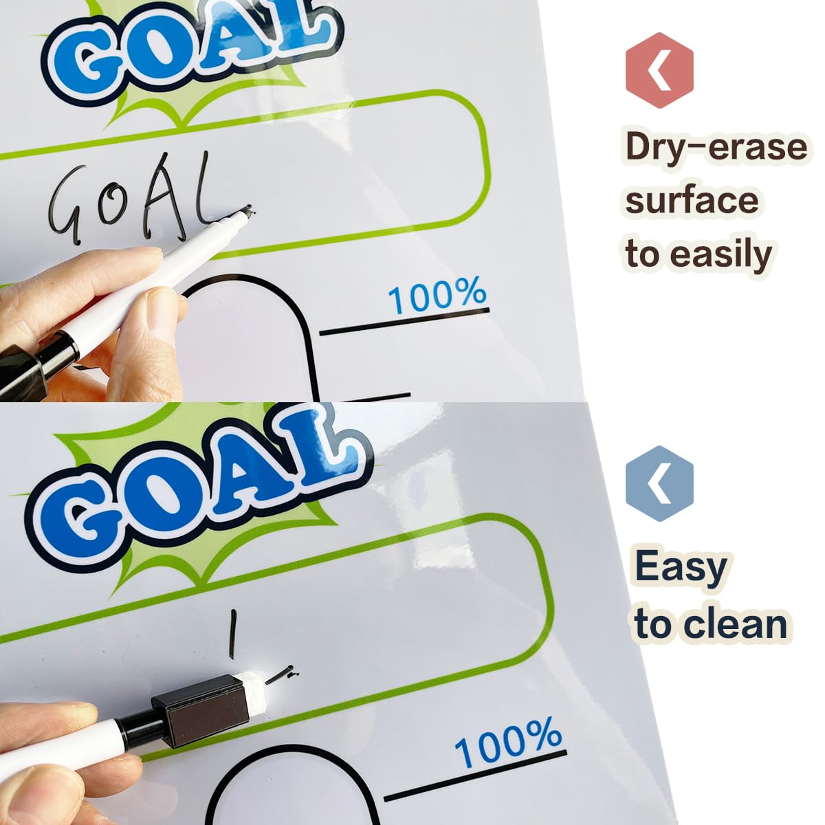 2 Pcs Magnetic Fundraising Thermometer Charts，Dry Erase Goal Trackers Chart Thermometer Goal Setting - Poster Charts for Home, School and Office
